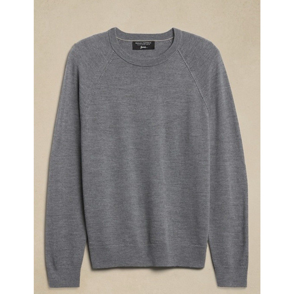 Banana Republic Baruffa Sweater 100% Italian Merino Wool Mens XL Gray Crew Neck - Picture 2 of 8